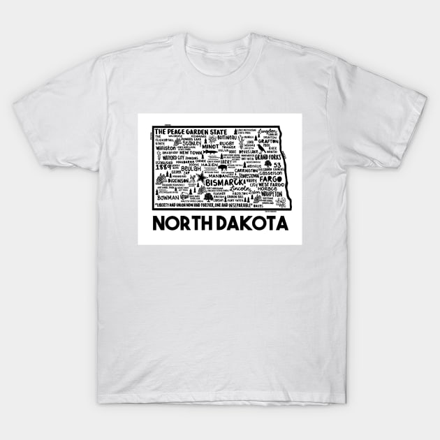 North Dakota Map T-Shirt by fiberandgloss